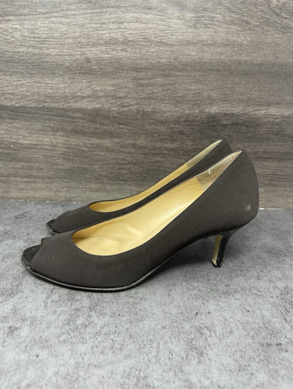 Bruno Magli Black Peep Toe Pumps Size 5.5 Womens Kitten Heel Dress Shoes Italy